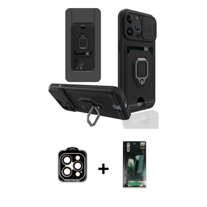 MARSİLYAN™- iPhone 14 Pro Max Kılıf Vadi Form Prime - Şeffaf 360 Full Body Arka Koruyucu + PVD Metal Kamera Lens - TU