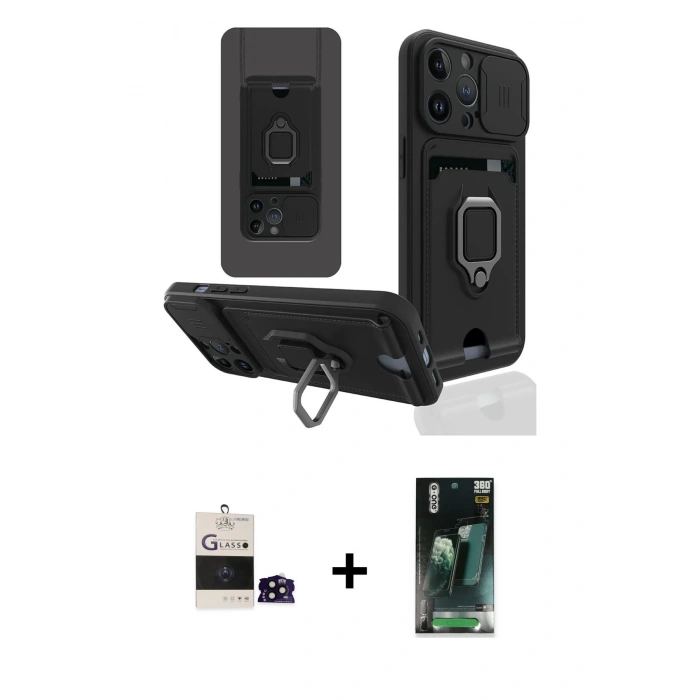 MARSİLYAN™- iPhone 14 Pro Max Kılıf Vadi Form Prime - Şeffaf 360 Full Body Arka Koruyucu + Siyah Bilvis Titan Kamera Lens