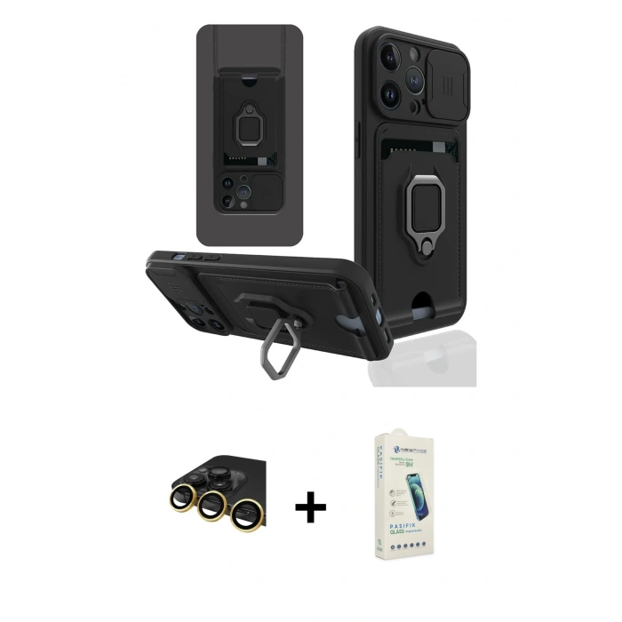 MARSİLYAN™- iPhone 14 Pro Max Kılıf Vadi Form Prime - Şeffaf Pasifik Cam Ekran Koruyucu + Raze Metal Kamera Lens - GD