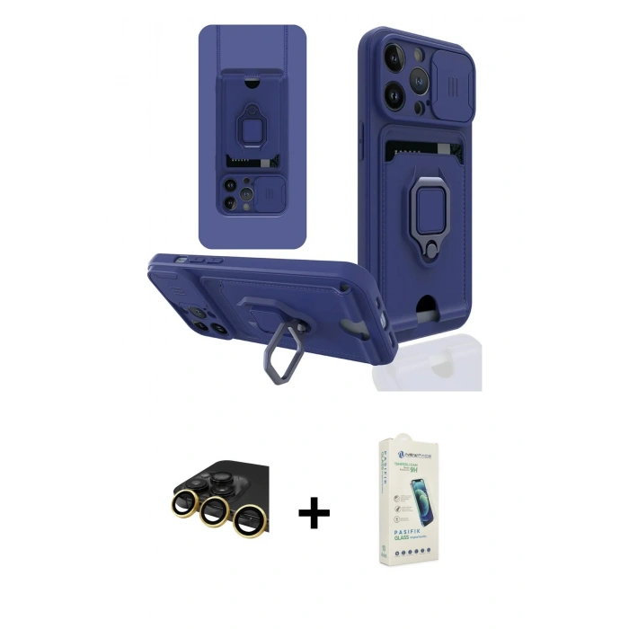 MARSİLYAN™- iPhone 14 Pro Max Kılıf Vadi Form Prime - Şeffaf Pasifik Cam Ekran Koruyucu + Raze Metal Kamera Lens - GD