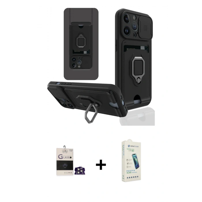 MARSİLYAN™- iPhone 14 Pro Max Kılıf Vadi Form Prime - Şeffaf Pasifik Cam Ekran Koruyucu + Gümüş Bilvis Titan Kamera Lens