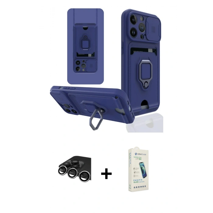 MARSİLYAN™- iPhone 14 Pro Max Kılıf Vadi Form Prime - Şeffaf Pasifik Cam Ekran Koruyucu + Raze Metal Kamera Lens - GS