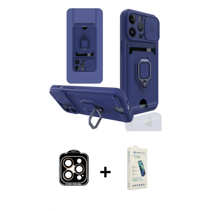MARSİLYAN™- iPhone 14 Pro Max Kılıf Vadi Form Prime - Şeffaf Pasifik Cam Ekran Koruyucu + PVD Metal Kamera Lens - TU