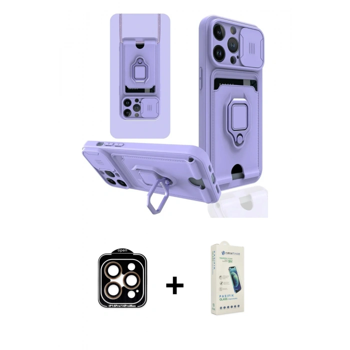 MARSİLYAN™- iPhone 14 Pro Max Kılıf Vadi Form Prime - Şeffaf Pasifik Cam Ekran Koruyucu + PVD Metal Kamera Lens - TU