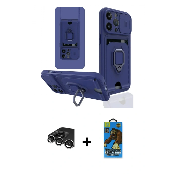 MARSİLYAN™- iPhone 14 Pro Max Kılıf Vadi Form Prime - Siyah 18D Cam Ekran Koruyucu + Raze Metal Kamera Lens - GS