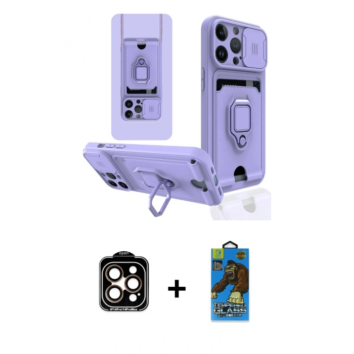 MARSİLYAN™- iPhone 14 Pro Max Kılıf Vadi Form Prime - Siyah 18D Cam Ekran Koruyucu + PVD Metal Kamera Lens - TU