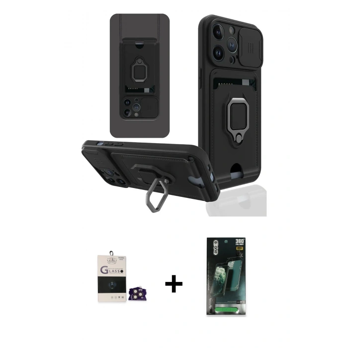 MARSİLYAN™- iPhone 14 Pro Max Kılıf Vadi Form Prime - Siyah 360 Mat Full Body Arka Koruyucu + Bilvis Titan Kamera Lens - GD