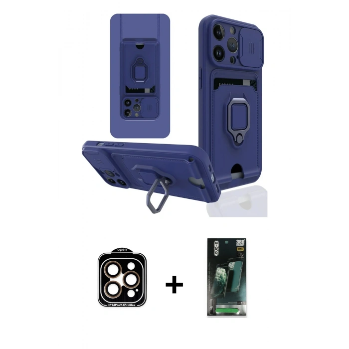 MARSİLYAN™- iPhone 14 Pro Max Kılıf Vadi Form Prime - Siyah 360 Mat Full Body Arka Koruyucu + PVD Metal Kamera Lens - TU