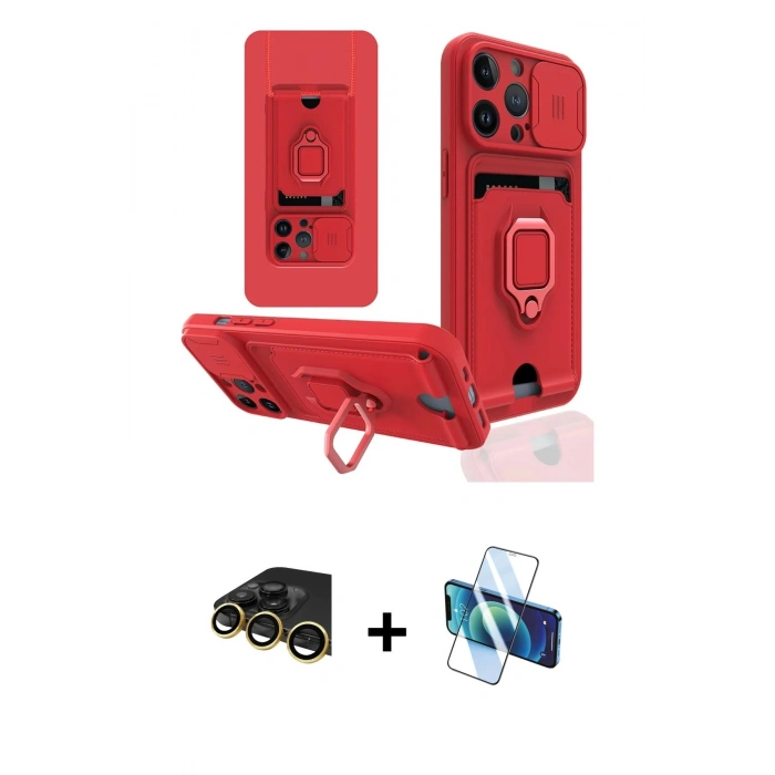 MARSİLYAN™- iPhone 14 Pro Max Kılıf Vadi Form Prime - Siyah 3D Antistatik Cam Ekran Koruyucu + Raze Metal Kamera Lens - GD