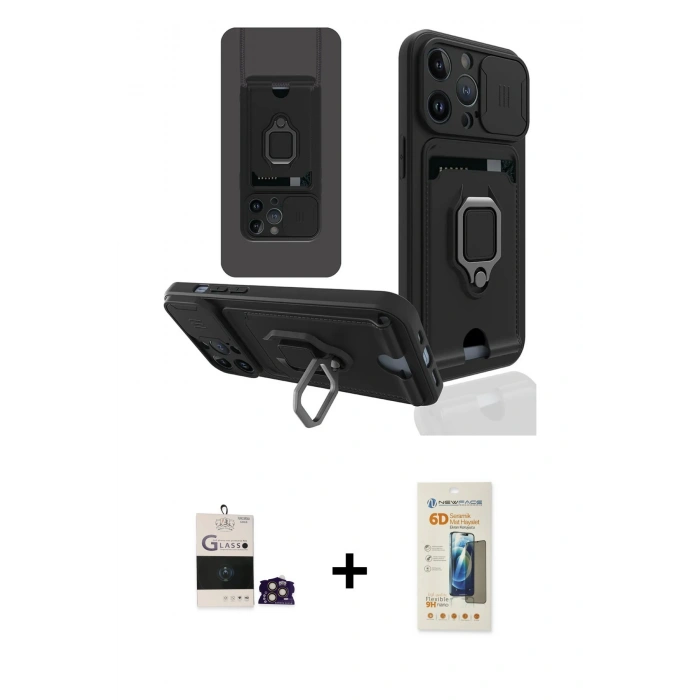 MARSİLYAN™- iPhone 14 Pro Max Kılıf Vadi Form Prime - Siyah 6D Mat Seramik Hayalet Nano Ekran Koruyucu + Bilvis Titan Kamera Lens - GD
