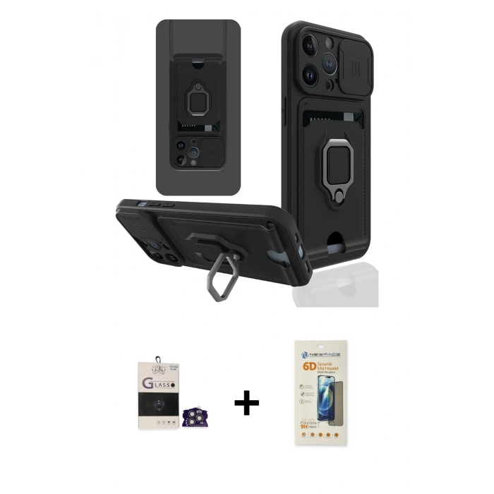 MARSİLYAN™- iPhone 14 Pro Max Kılıf Vadi Form Prime - Siyah 6D Mat Seramik Hayalet Nano Ekran Koruyucu + Bilvis Titan Kamera Lens - GS