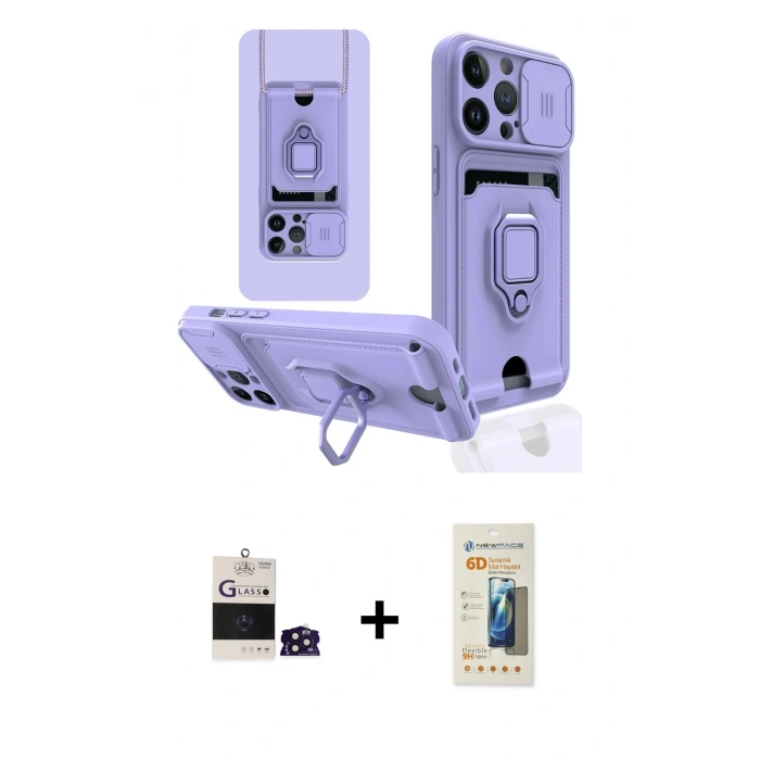 MARSİLYAN™- iPhone 14 Pro Max Kılıf Vadi Form Prime - Siyah 6D Mat Seramik Hayalet Nano Ekran Koruyucu + Derin Mor Bilvis Titan Kamera Lens