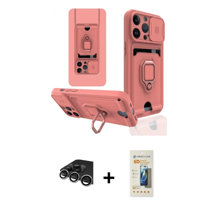 MARSİLYAN™- iPhone 14 Pro Max Kılıf Vadi Form Prime - Siyah 6D Mat Seramik Hayalet Nano Ekran Koruyucu + Raze Metal Kamera Lens - GS