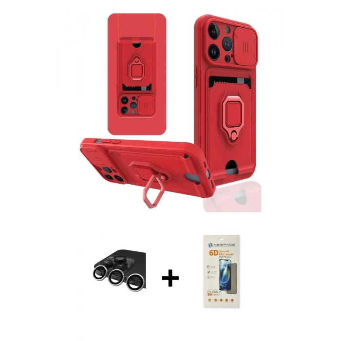 MARSİLYAN™- iPhone 14 Pro Max Kılıf Vadi Form Prime - Siyah 6D Mat Seramik Hayalet Nano Ekran Koruyucu + Raze Metal Kamera Lens - GS