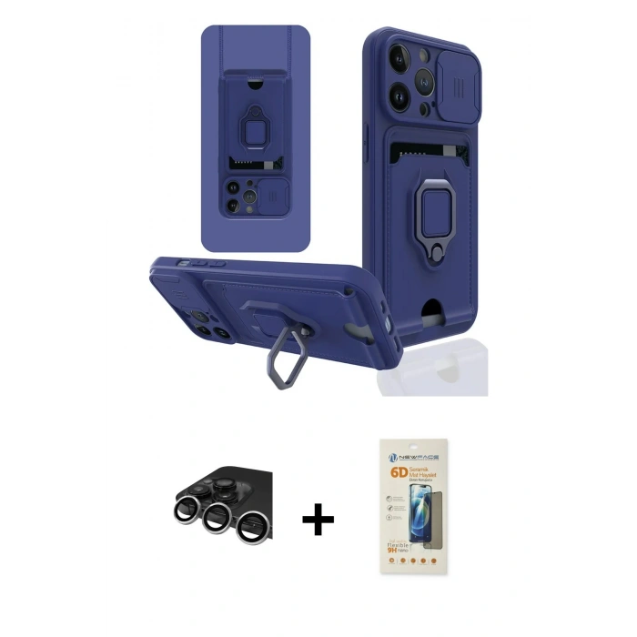 MARSİLYAN™- iPhone 14 Pro Max Kılıf Vadi Form Prime - Siyah 6D Mat Seramik Hayalet Nano Ekran Koruyucu + Raze Metal Kamera Lens - GS