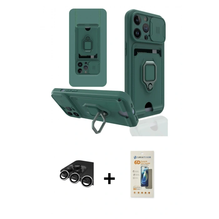 MARSİLYAN™- iPhone 14 Pro Max Kılıf Vadi Form Prime - Siyah 6D Mat Seramik Hayalet Nano Ekran Koruyucu + Raze Metal Kamera Lens - GS