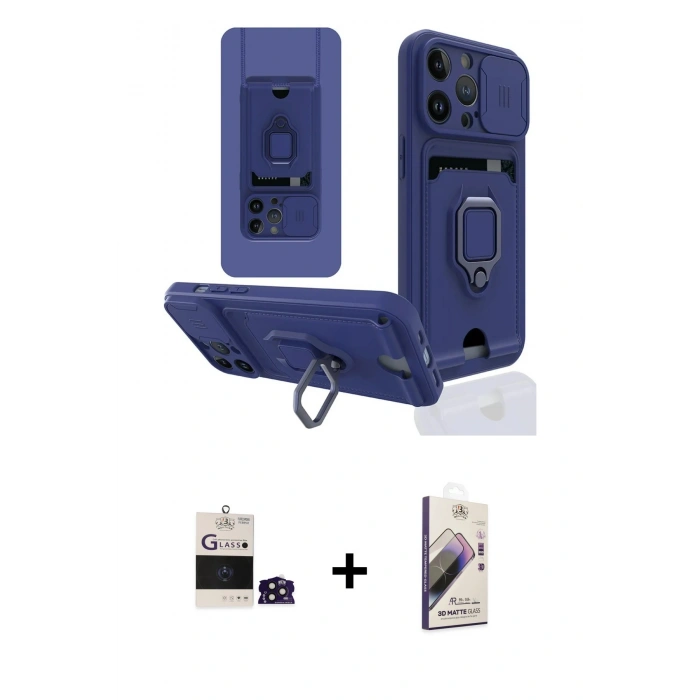 MARSİLYAN™- iPhone 14 Pro Max Kılıf Vadi Form Prime - Siyah Bilvis 3D Mat Cam Ekran Koruyucu + Bilvis Titan Kamera Lens - DNMR