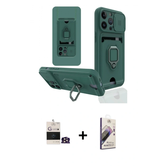 MARSİLYAN™- iPhone 14 Pro Max Kılıf Vadi Form Prime - Siyah Bilvis 3D Mat Cam Ekran Koruyucu + Gold Bilvis Titan Kamera Lens
