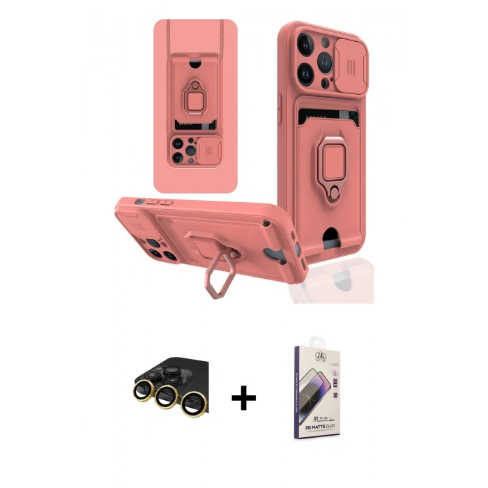 MARSİLYAN™- iPhone 14 Pro Max Kılıf Vadi Form Prime - Siyah Bilvis 3D Mat Cam Ekran Koruyucu + Raze Metal Kamera Lens - GD