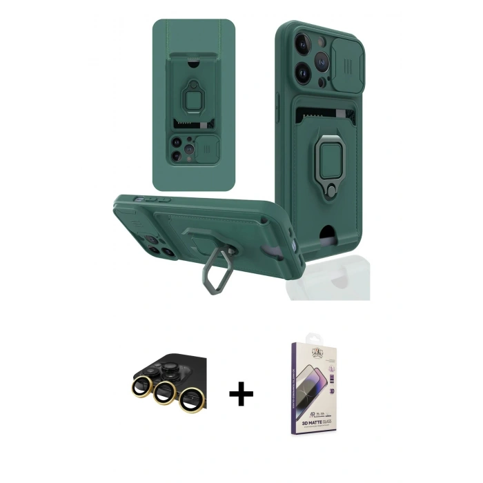 MARSİLYAN™- iPhone 14 Pro Max Kılıf Vadi Form Prime - Siyah Bilvis 3D Mat Cam Ekran Koruyucu + Raze Metal Kamera Lens - GD