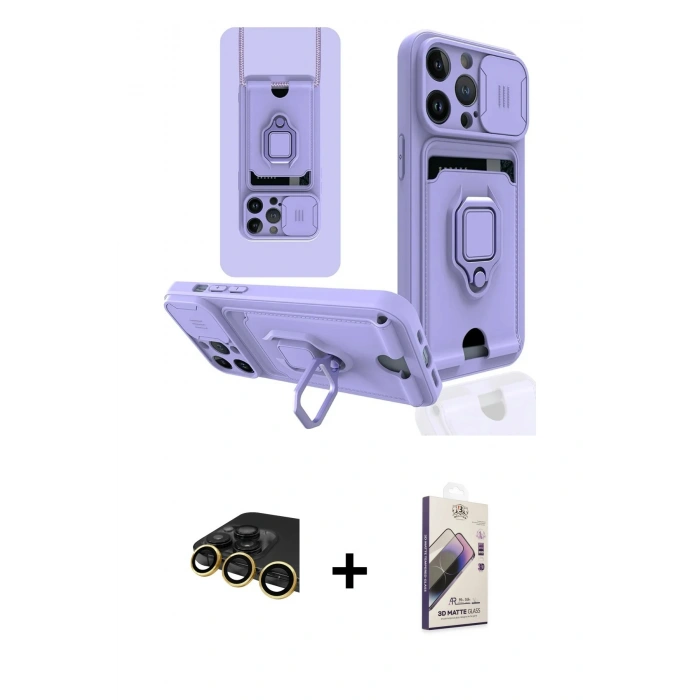 MARSİLYAN™- iPhone 14 Pro Max Kılıf Vadi Form Prime - Siyah Bilvis 3D Mat Cam Ekran Koruyucu + Raze Metal Kamera Lens - GD