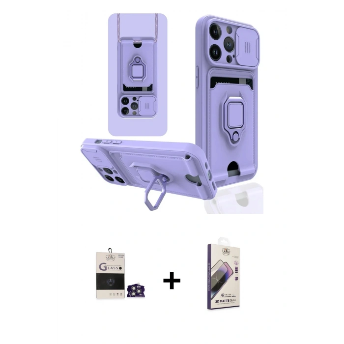 MARSİLYAN™- iPhone 14 Pro Max Kılıf Vadi Form Prime - Siyah Bilvis 3D Mat Cam Ekran Koruyucu + Gümüş Bilvis Titan Kamera Lens