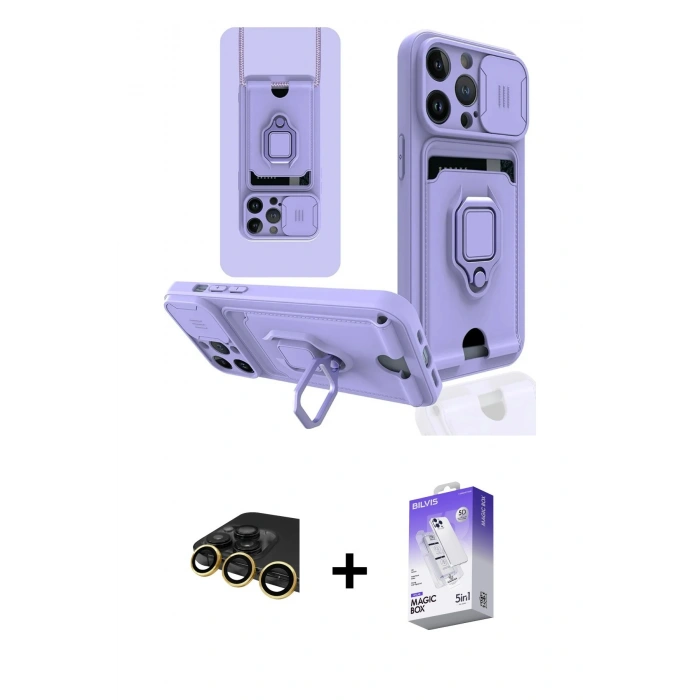 MARSİLYAN™- iPhone 14 Pro Max Kılıf Vadi Form Prime - Siyah Bilvis 5in1 3D Magic Cam Ekran Koruyucu + Gold Raze Metal Kamera Lens