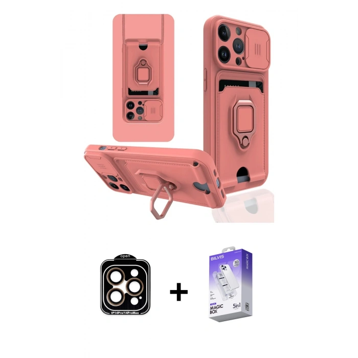 MARSİLYAN™- iPhone 14 Pro Max Kılıf Vadi Form Prime - Siyah Bilvis 5in1 3D Magic Cam Ekran Koruyucu + PVD Metal Kamera Lens - TU