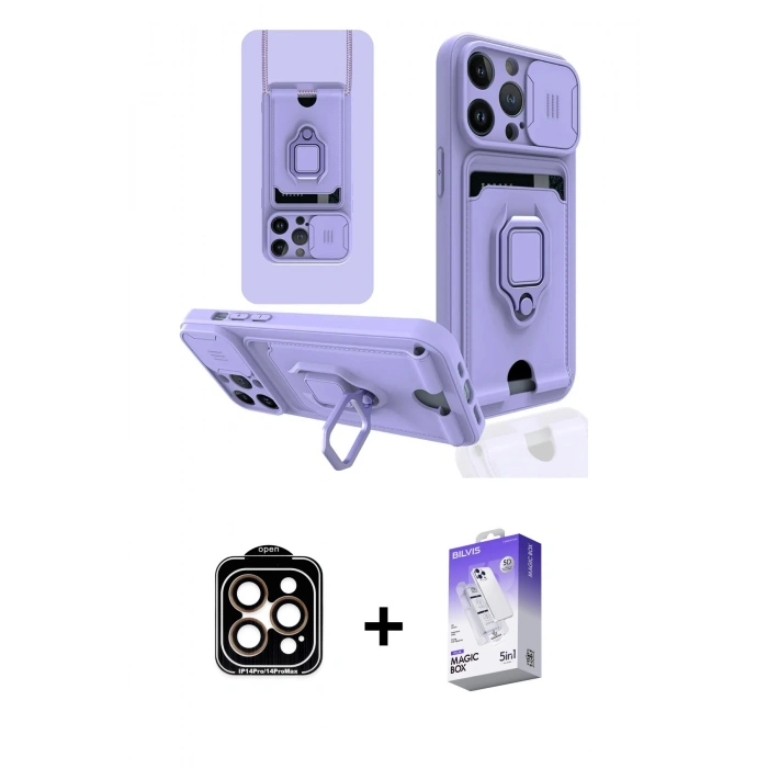 MARSİLYAN™- iPhone 14 Pro Max Kılıf Vadi Form Prime - Siyah Bilvis 5in1 3D Magic Cam Ekran Koruyucu + PVD Metal Kamera Lens - TU