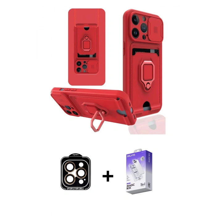 MARSİLYAN™- iPhone 14 Pro Max Kılıf Vadi Form Prime - Siyah Bilvis 5in1 3D Magic Cam Ekran Koruyucu + PVD Metal Kamera Lens - TU