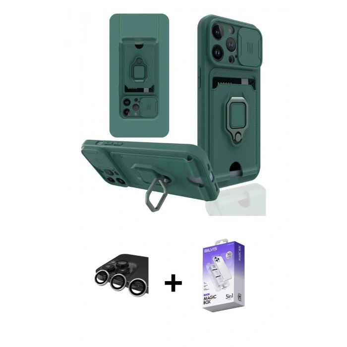 MARSİLYAN™- iPhone 14 Pro Max Kılıf Vadi Form Prime - Siyah Bilvis 5in1 3D Magic Cam Ekran Koruyucu + Raze Metal Kamera Lens - GS