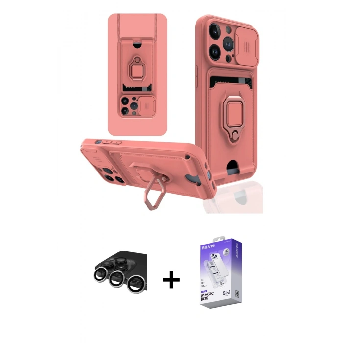 MARSİLYAN™- iPhone 14 Pro Max Kılıf Vadi Form Prime - Siyah Bilvis 5in1 3D Magic Cam Ekran Koruyucu + Raze Metal Kamera Lens - GS