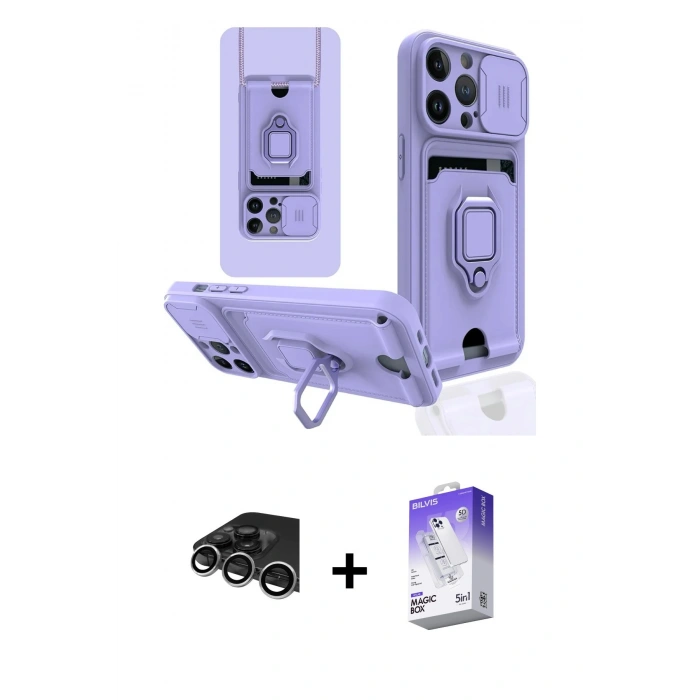 MARSİLYAN™- iPhone 14 Pro Max Kılıf Vadi Form Prime - Siyah Bilvis 5in1 3D Magic Cam Ekran Koruyucu + Raze Metal Kamera Lens - GS