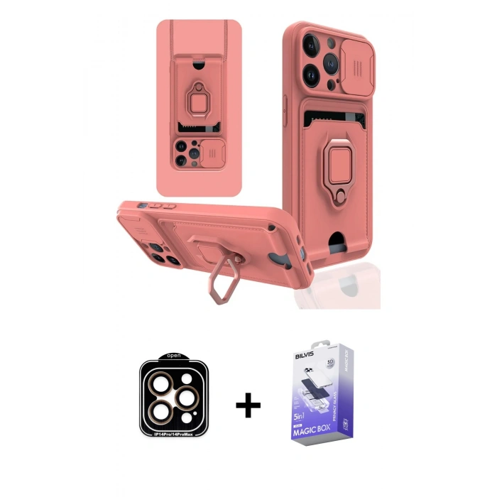 MARSİLYAN™- iPhone 14 Pro Max Kılıf Vadi Form Prime - Siyah Bilvis 5in1 5D Magic Hayalet Cam Ekran Koruyucu + PVD Metal Kamera Lens - TU