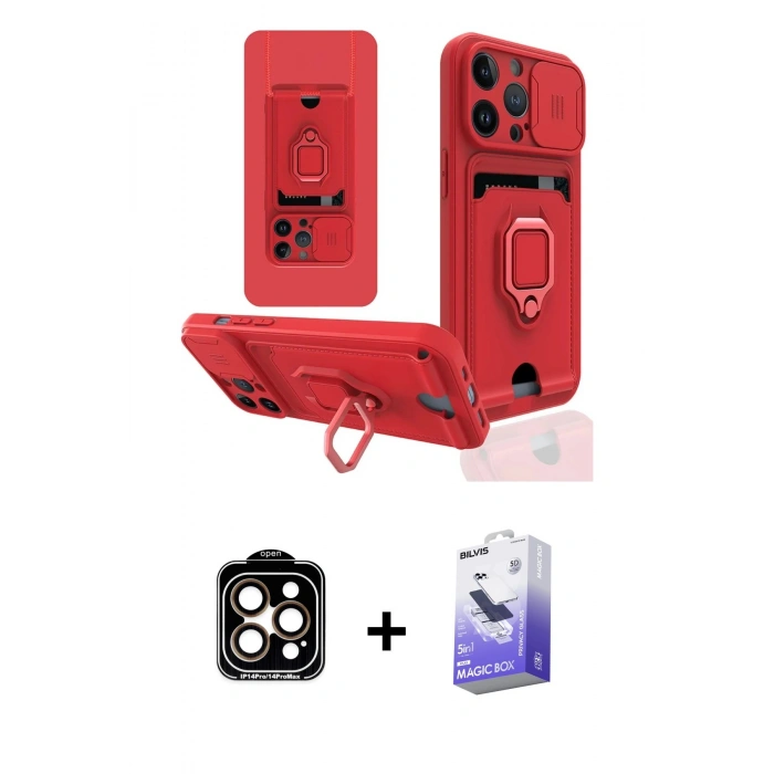 MARSİLYAN™- iPhone 14 Pro Max Kılıf Vadi Form Prime - Siyah Bilvis 5in1 5D Magic Hayalet Cam Ekran Koruyucu + PVD Metal Kamera Lens - TU