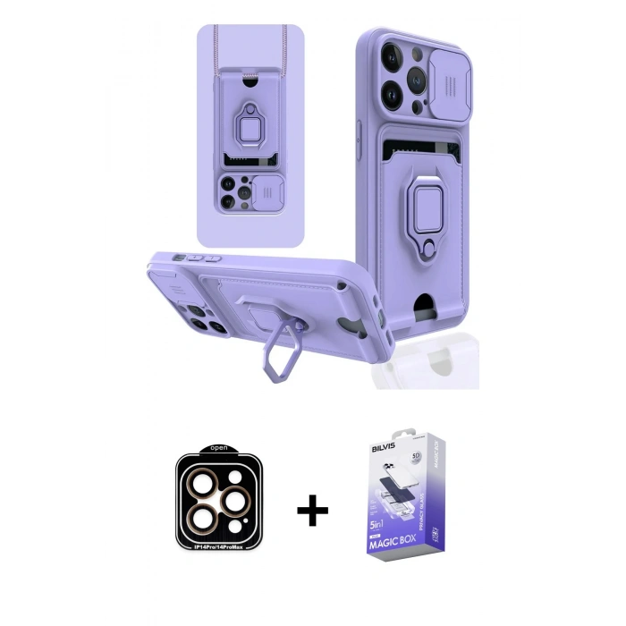 MARSİLYAN™- iPhone 14 Pro Max Kılıf Vadi Form Prime - Siyah Bilvis 5in1 5D Magic Hayalet Cam Ekran Koruyucu + PVD Metal Kamera Lens - TU