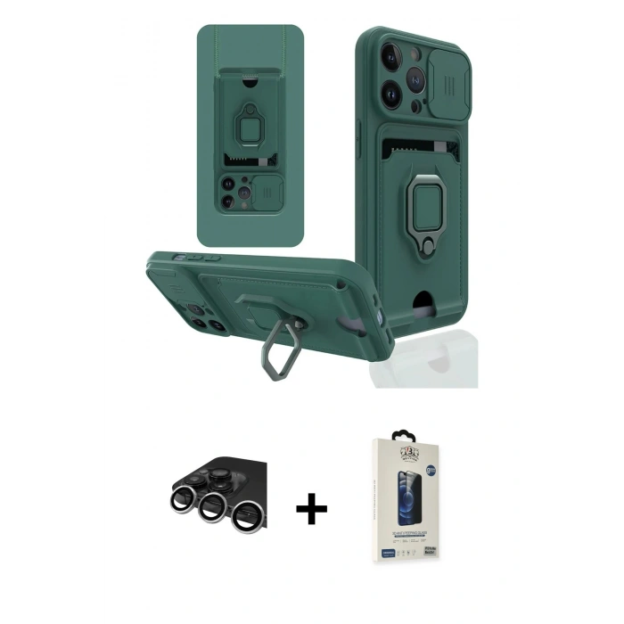 MARSİLYAN™- iPhone 14 Pro Max Kılıf Vadi Form Prime - Siyah Bilvis Hayalet Cam Ekran Koruyucu + Raze Metal Kamera Lens - GS