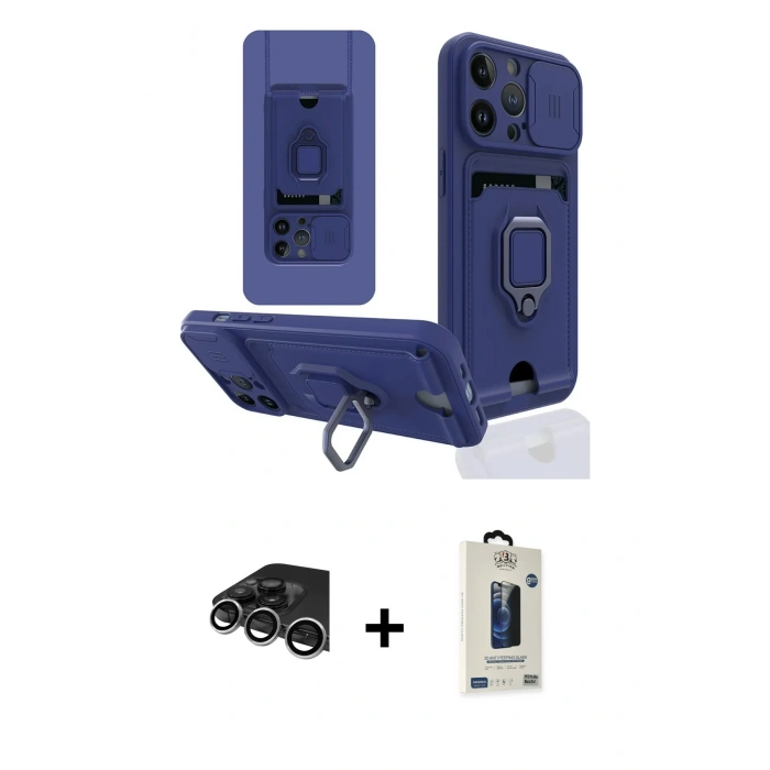 MARSİLYAN™- iPhone 14 Pro Max Kılıf Vadi Form Prime - Siyah Bilvis Hayalet Cam Ekran Koruyucu + Raze Metal Kamera Lens - GS