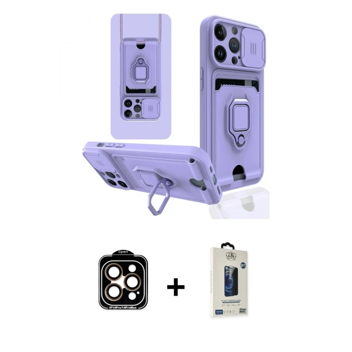 MARSİLYAN™- iPhone 14 Pro Max Kılıf Vadi Form Prime - Siyah Bilvis Hayalet Cam Ekran Koruyucu + PVD Metal Kamera Lens - TU