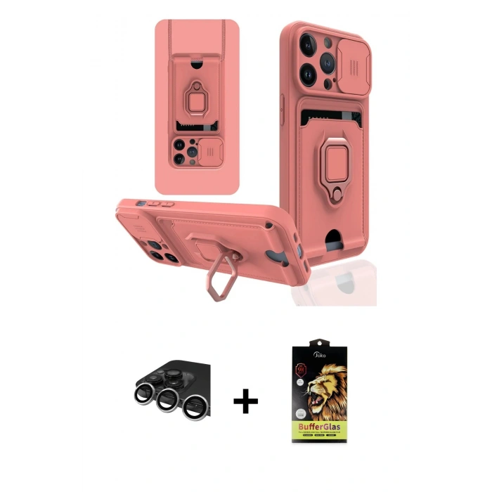 MARSİLYAN™- iPhone 14 Pro Max Kılıf Vadi Form Prime - Siyah Buffer Cam Ekran Koruyucu + Gümüş Raze Metal Kamera Lens