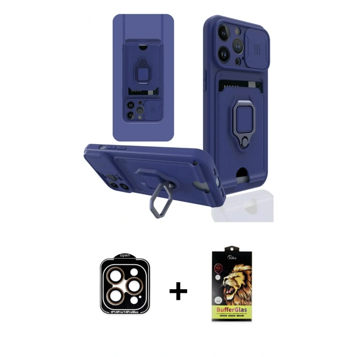MARSİLYAN™- iPhone 14 Pro Max Kılıf Vadi Form Prime - Siyah Buffer Cam Ekran Koruyucu + PVD Metal Kamera Lens - TU