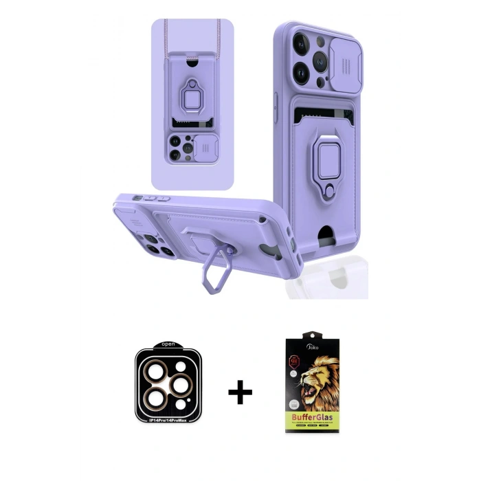 MARSİLYAN™- iPhone 14 Pro Max Kılıf Vadi Form Prime - Siyah Buffer Cam Ekran Koruyucu + PVD Metal Kamera Lens - TU