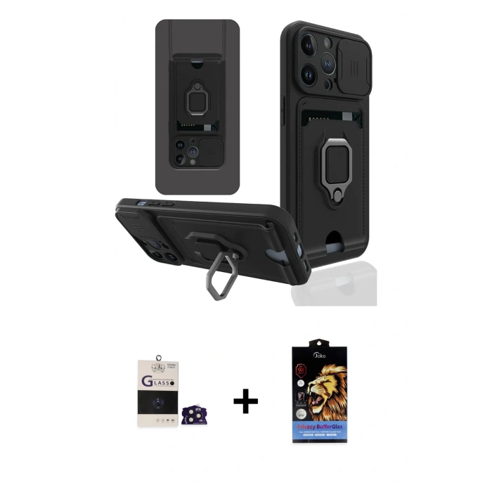 MARSİLYAN™- iPhone 14 Pro Max Kılıf Vadi Form Prime - Siyah Buffer Hayalet Cam Ekran Koruyucu + Bilvis Titan Kamera Lens - DNMR