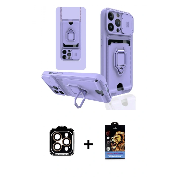 MARSİLYAN™- iPhone 14 Pro Max Kılıf Vadi Form Prime - Siyah Buffer Hayalet Cam Ekran Koruyucu + PVD Metal Kamera Lens - TU