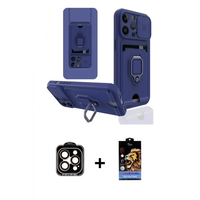 MARSİLYAN™- iPhone 14 Pro Max Kılıf Vadi Form Prime - Siyah Buffer Hayalet Cam Ekran Koruyucu + PVD Metal Kamera Lens - TU
