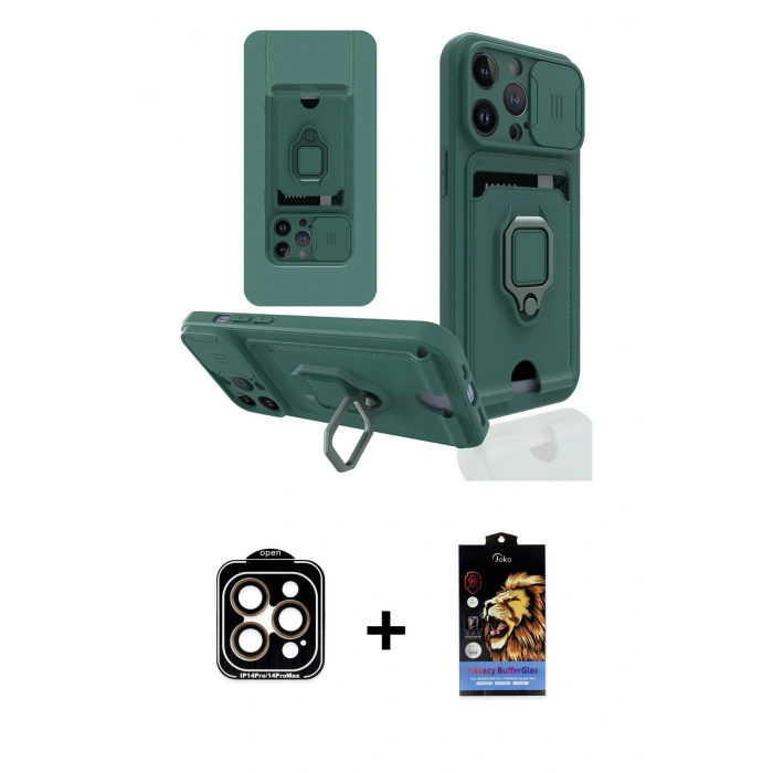 MARSİLYAN™- iPhone 14 Pro Max Kılıf Vadi Form Prime - Siyah Buffer Hayalet Cam Ekran Koruyucu + PVD Metal Kamera Lens - TU