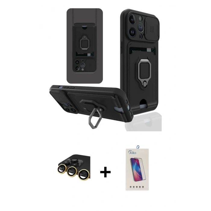 MARSİLYAN™- iPhone 14 Pro Max Kılıf Vadi Form Prime - Siyah Joko 5D Cam + Raze Metal Kamera Lens - GD