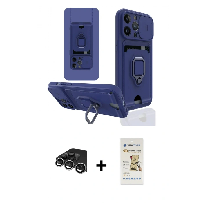 MARSİLYAN™- iPhone 14 Pro Max Kılıf Vadi Form Prime - Siyah Mat Seramik Nano Ekran Koruyucu + Raze Metal Kamera Lens - GS