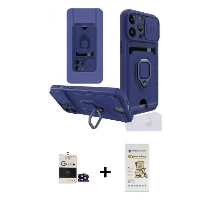 MARSİLYAN™- iPhone 14 Pro Max Kılıf Vadi Form Prime - Siyah Mat Seramik Nano Ekran Koruyucu + Bilvis Titan Kamera Lens - SH