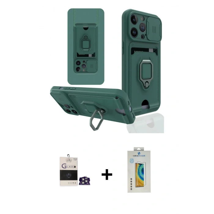MARSİLYAN™- iPhone 14 Pro Max Kılıf Vadi Form Prime - Siyah Polymer Nano Ekran Koruyucu + Gümüş Bilvis Titan Kamera Lens